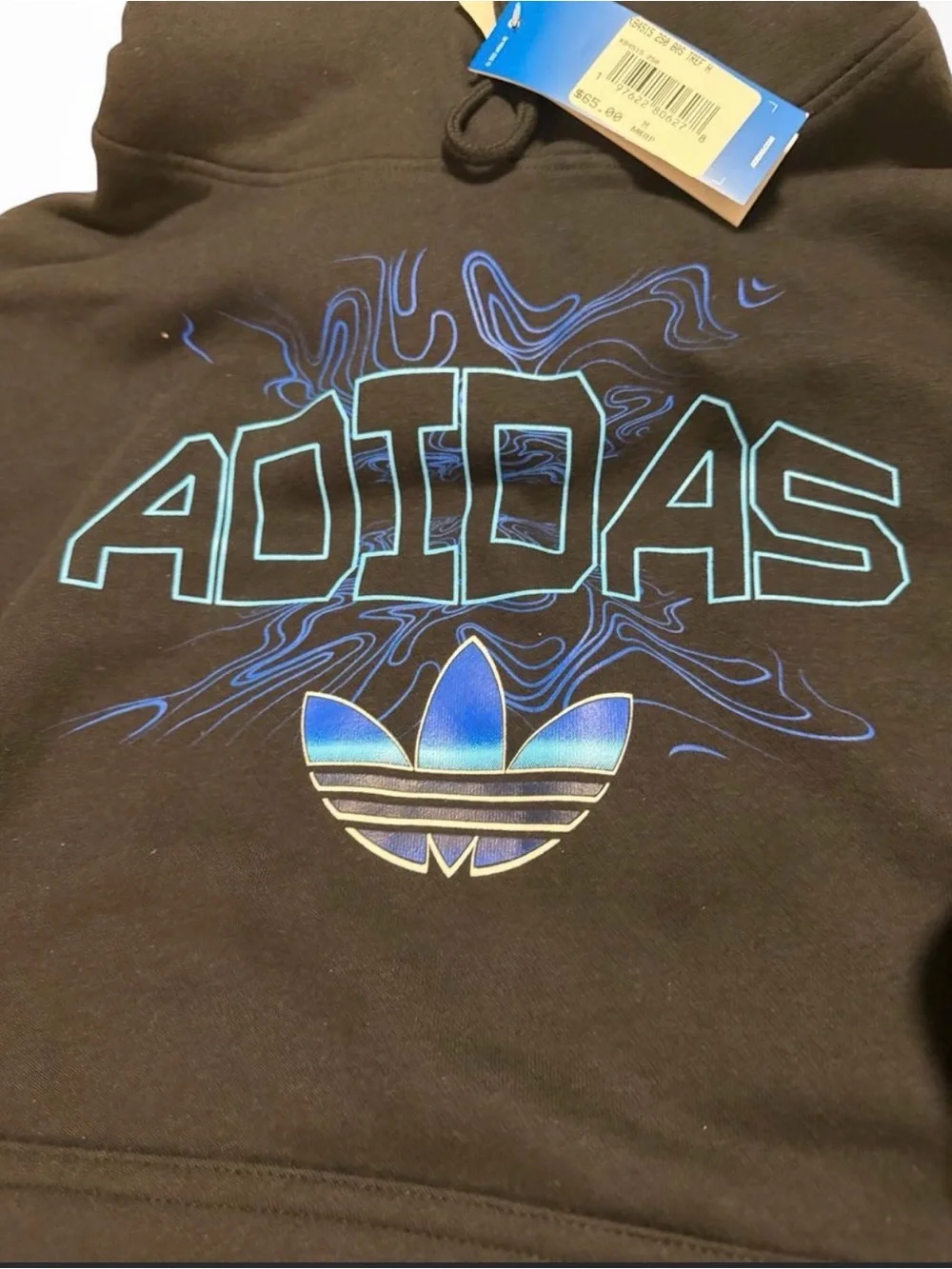 Adidas Hoodie Black Sweatshirt with Blue Logo Graphic